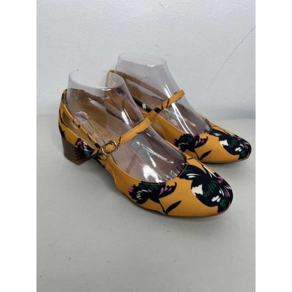 Ruby Shoo Yellow Floral Shoes Ankle Strap Low Heel Women’s Size 6